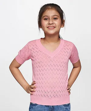AND Girl Half Sleeves Woven Design Detailed Top - Pink