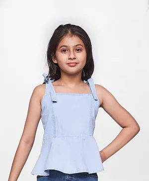 AND Girl Sleeveless Solid Strappy Peplum Top - Light Blue
