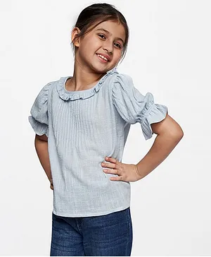 AND Girl Half Sleeves Stripe Self Design Top - Blue