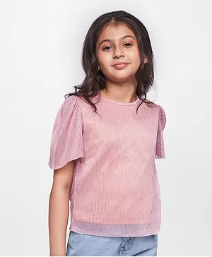 AND Girl Half Sleeves Striped Self Design Top - Lilac