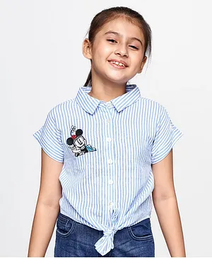AND Girl Candy Striped Mickey Mouse Patch Embroidered Top - Blue