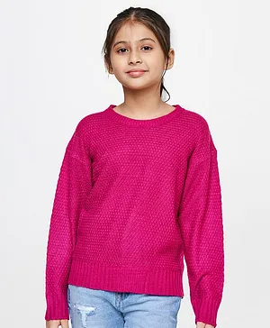 AND Girl Full Sleeves Honeycomb Self Design Top - Magenta Pink