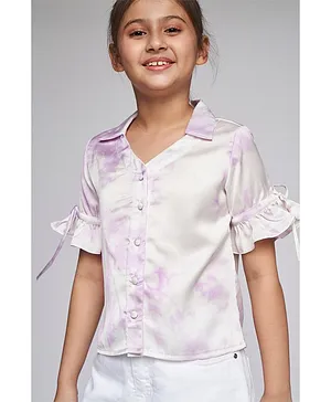 AND Girl Half Sleeves Solid Ruffled Solid Top - Lilac