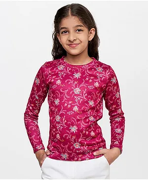 Global Desi Girl Full Sleeves Seamless Floral Swirl Printed Top - Maroon