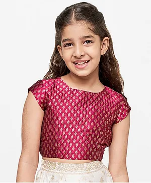 Global Desi Girl Short Sleeves Seamless Leaf Motif Designed Top = Wine Maroon