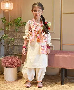 Fayon Kids Multi Colored Embroidery Jacket and Kurti Pant  for Girls