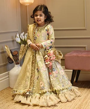 Fayon Kids Golden Sequence Anarkali with Dupatta for Girls