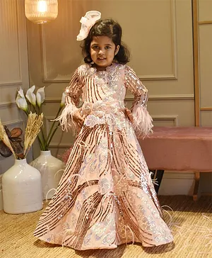 Fayon Kids Peach Sequence Gown for Girls
