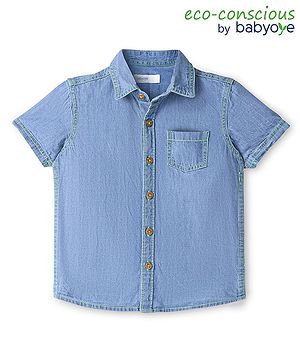 Babyoye  100% Cotton Solid Dyed Half Sleeves Solid Shirt - Blue