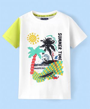 Pine Kids 100% Cotton Knit Half Sleeves T-Shirt Summer Print- White