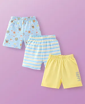 Babyoye 100% Cotton With Eco Jiva Finish Shorts & Striped & Sun Print - Blue & Yellow