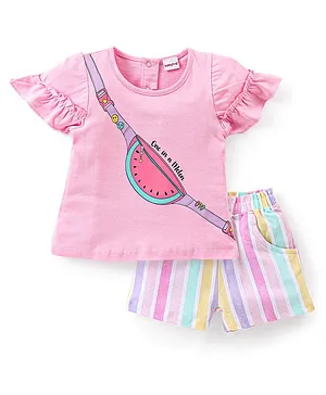 Babyhug 100% Cotton Half Sleeves Top and Shorts Set Watermelon Print - Pink