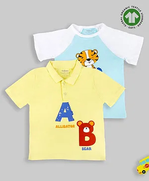 Kidbea Pack Of 2 Half Sleeves Alphabet Playtime & Animal Printed Tees - Yellow & Blue