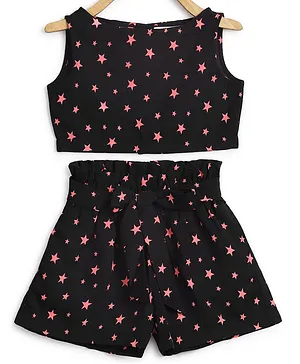 Chuppan Chupai Sleeveless All Over Star Printed Top With Coordinating Shorts - Black