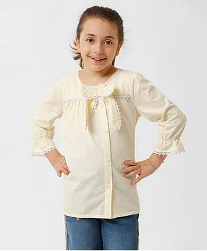 Kate & Oscar Full Sleeves Seersucker Striped Bow Detail Top - Yellow