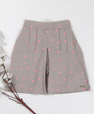 Nins Moda Polka Dots Printed Pocket Pleated Skirt - Grey