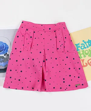 Nins Moda Polka Dots Printed Pocket Pleated Skirt - Pink