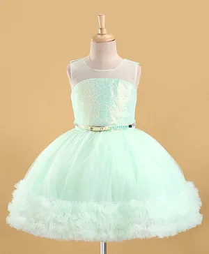 Bluebell Net Sleeveless Party Frock with Sequin Detailing - Sea Green