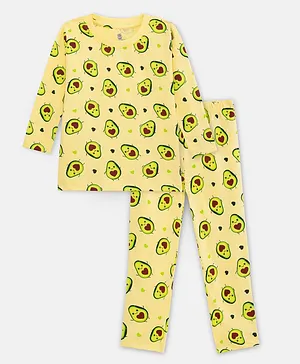 Cuddles for Cubs 100% Super Soft Cotton Full Sleeves Avocado Printed Night Suit - Yellow