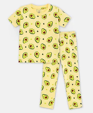 Cuddles for Cubs 100% Super Soft Cotton Avocados Printed Night Wear - Yellow