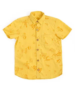 Miko Lolo Organic Cotton Half Sleeves Fruits Printed Shirt - Yellow