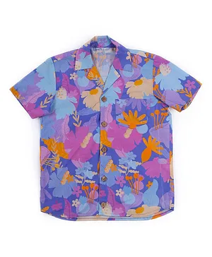 Miko Lolo Organic  Cotton Half Sleeves  Hawaiian Summer Theme Floral Printed Shirt -Purple