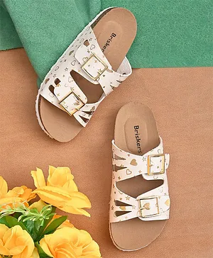 Briskers Comfortable Fit Heart Printed Sandals - White