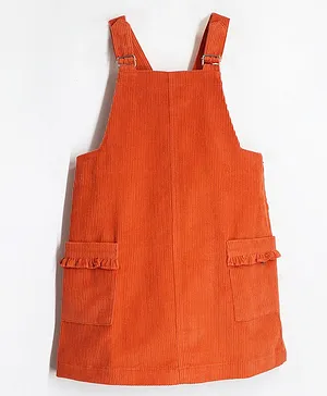 Cherry Crumble By Nitt Hyman Sleeveless Ribbed Patch Pockets With Side Zipper A Line Dungaree Dress - Orange
