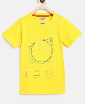 Tales & Stories 100% Cotton Abstract Graph Embroidered & Printed Tee - Yellow