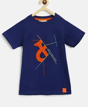 Tales & Stories Half Sleeves & Graphic  Embroidered Regular Fit Tee - Navy Blue