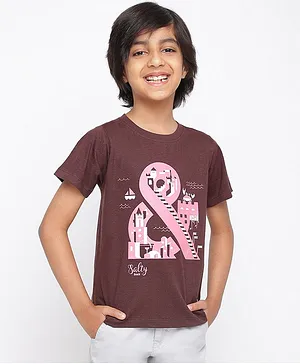 Tales & Stories Half Sleeves Castle Theme & Graphic Placement Printed Tee - Brown