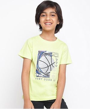 Tales & Stories Half Sleeves Just Dunk It With Basketball Printed Tee - Light Green