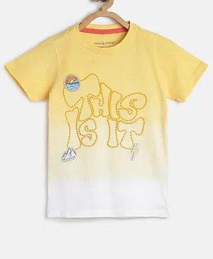 Tales & Stories Half Sleeves Ombre Effect This Is It  Embroidered Tee - Yellow