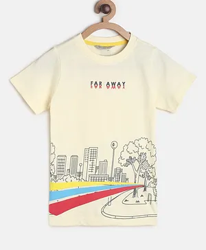 Tales & Stories Half Sleeves City Life Theme Printed  Tee  - Yellow