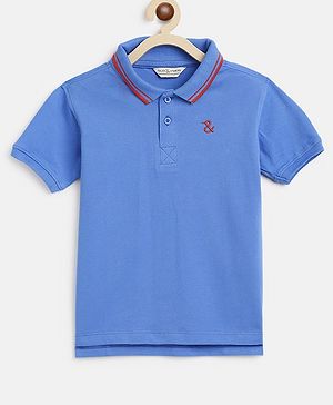 Tales & Stories 100% Cotton Half Sleeves Solid Tee - Royal Blue