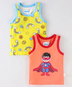BUMZEE Sleeveless Pack Of 2 Rainbow & Super Hero Printed Tees - Yellow Orange