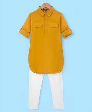 Pine Kids Rayon Woven Full Sleeves Solid Pathani Kurta- Yellow