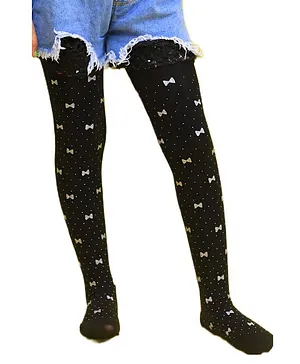 NEXT2SKIN Bow & Polka Dots Printed Footed Stockings - Black