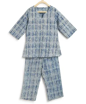 Charkhee Full Sleeves Abstract Blocks Printed Kurta Pajama Set - Light Blue