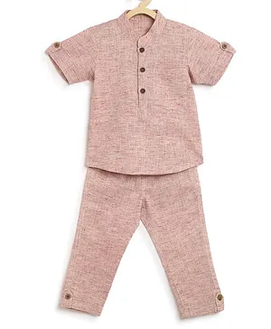 Charkhee Half Sleeves Self Designed Kurta & Pant - Dusky Pink