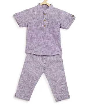 Charkhee Half Sleeves Self Designed Kurta & Pant - Purple