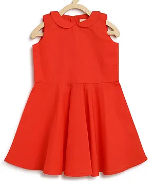 Charkhee Sleeveless Peter Pan Collar Solid Dress - Bright Red