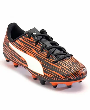 Puma Rapido III FG AG Jr Lace Up Football Shoes with Studs - White and Orange