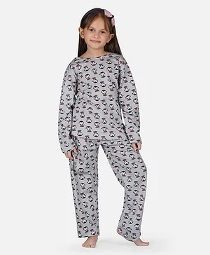KNITCO Pure Cotton Full Sleeves Baby Penguin Printed Night Wear - Grey