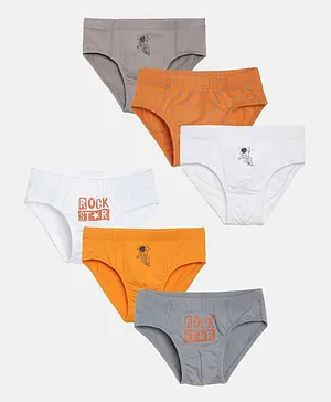Mackly Pack Of 6 Rockstar & Astronaut Printed Briefs - White Orange & Grey