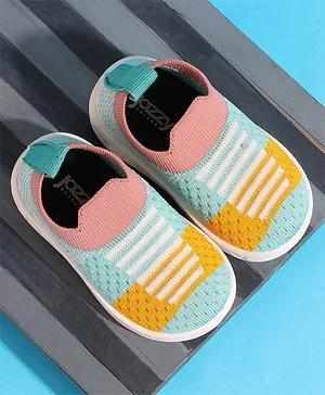 Jazzy Juniors Unisex Stripe Designed Casual Shoes - Light Green Pink