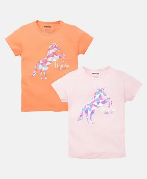 Mackly Pack Of 2 Unicorns Squad Printed Tees - Peach Pink