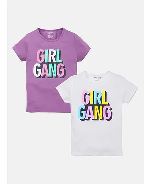 Mackly Pack Of 2 Half Sleeves Girl Gang Printed Tees - Purple White