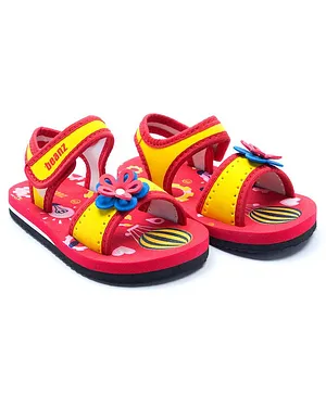 Beanz Unisex Bella Flower Applique Velcro Sandals - Red Yellow