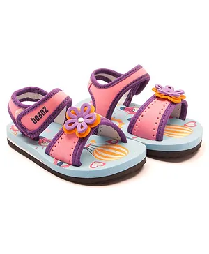 Beanz Unisex Bella Flower Applique Velcro Sandals - Pink Light Blue